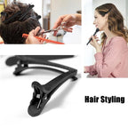 WANBY Hair Clips 12Pcs Black Durability Big Bite Alligator Clip Set Professional Plastic Hair Clips for Easy Styling and Sectioning (Duckbill)