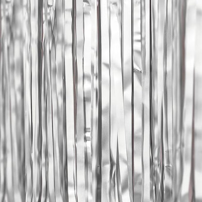 PartyWoo Metallic Silver Tinsel Foil Streamers 8.2FT 3pcs Fringe Backdrop | - Image 2