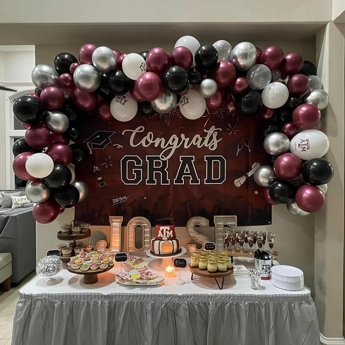 Red and Black Balloon Arch Garland Kit, Graduation Party Decorations, Burgundy - Image 3