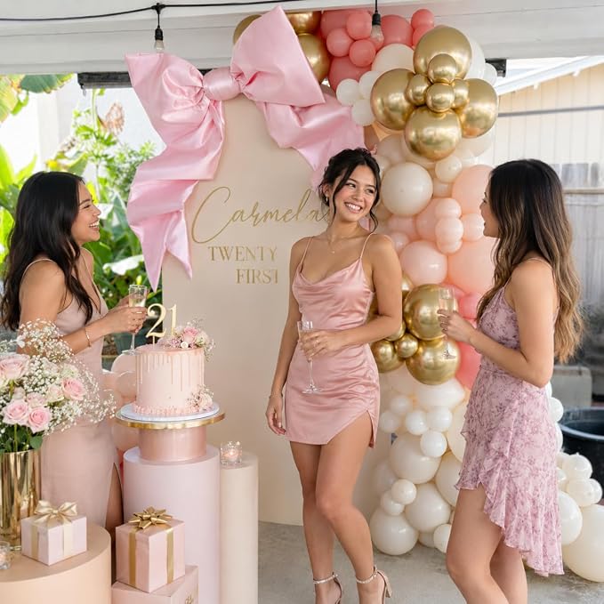 Pink and Gold Balloons, 12 Inch Double Stuffed Pearl Light Baby Pink and - Image 4
