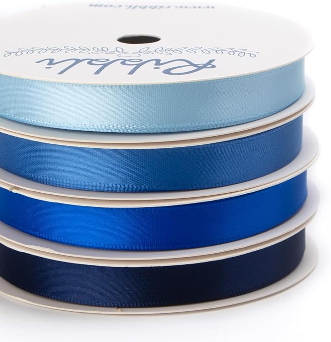 Ribbli Blue Satin Ribbon 3/8 Inch x 4 Rolls Total 40 Yards- Baby Blue/Royal - Image 2