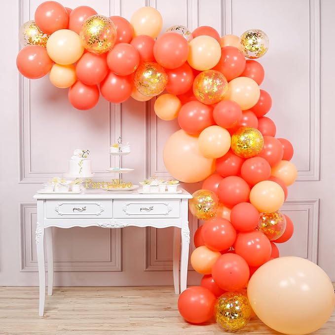 PartyWoo Red Gold and Nude Balloons 66pcs 12 10 Inch Coral Red Balloons | Coral - Image 2