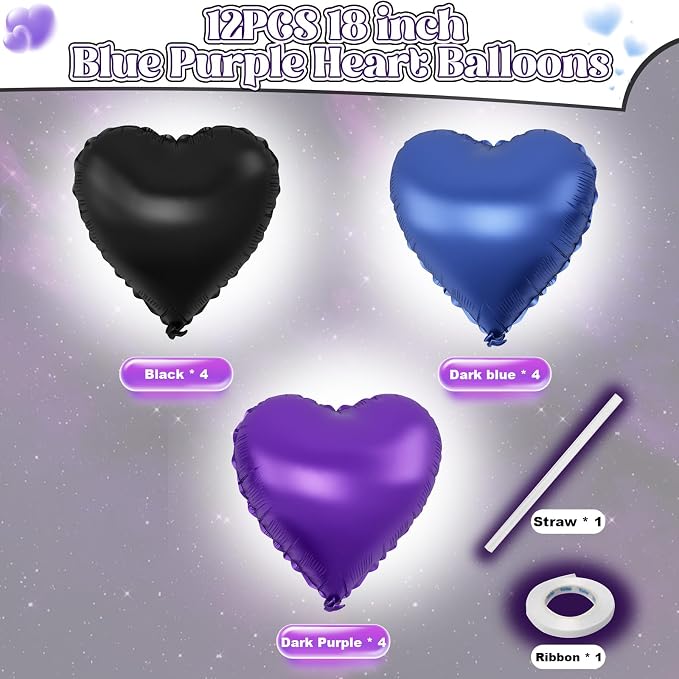 Blue Purple Heart Balloons - Image 2
