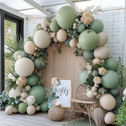 Dusty Green White Sand Balloon Garland by DOUBLELAYERBALLOON