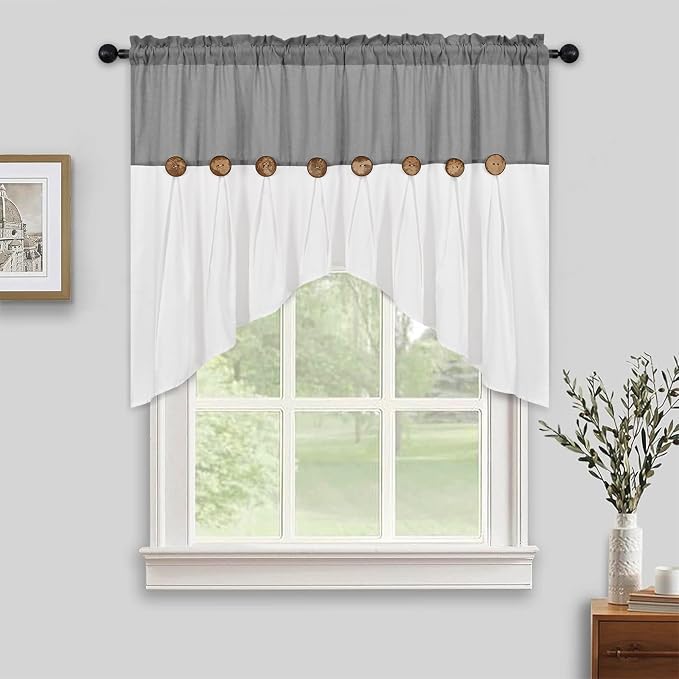 Farmhouse Swag Curtain, Boho Cotton Linen Valance Curtain, Country Rod Pocket by FRAMICS