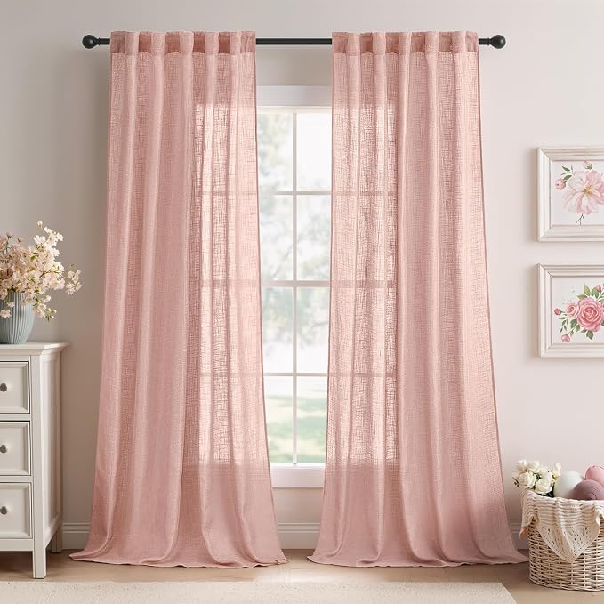 MIULEE Blush Pink Linen Curtains 52x96 Inches Long 2 Panels by MIULEE