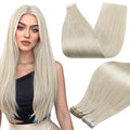 Full Shine White Blonde Human Hair Tape in Extensions Tape in Human Hair Extensions Invisible Skin Weft Natural Straight Extension Lightweight 22Inch Instant Volume Boost 50G 20Pcs