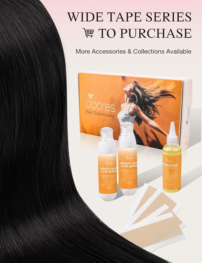 DOORES Invisi Edge Tape in Wide Hair Extensions Human Hair, Jet Black 4PCS Injection Tape ins 20g 22 Inch, Virgin Human 3 Inch Wide Injected Extensions Invisible