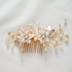 SWEETV Wedding Hair Comb for Bridal Hair Accessories, Handmade Flower Bridal Hair Clip Hair Pieces, Gold, 5.12 *2.75 inches, 1 Count (Pack of 1)
