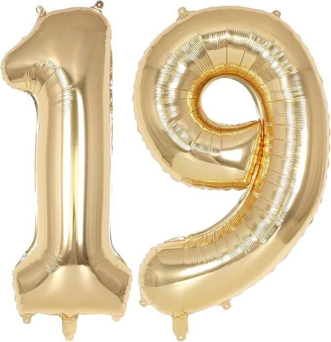 Champagne Gold Large Number 19 Balloon, 40 Inch Light Gold Foil Helium Number by AIQINHU