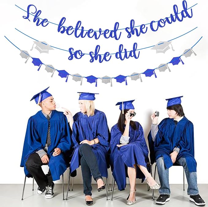 Navy-Blue Silver Party-Decorations Graduation Banner-Streamers - Image 5