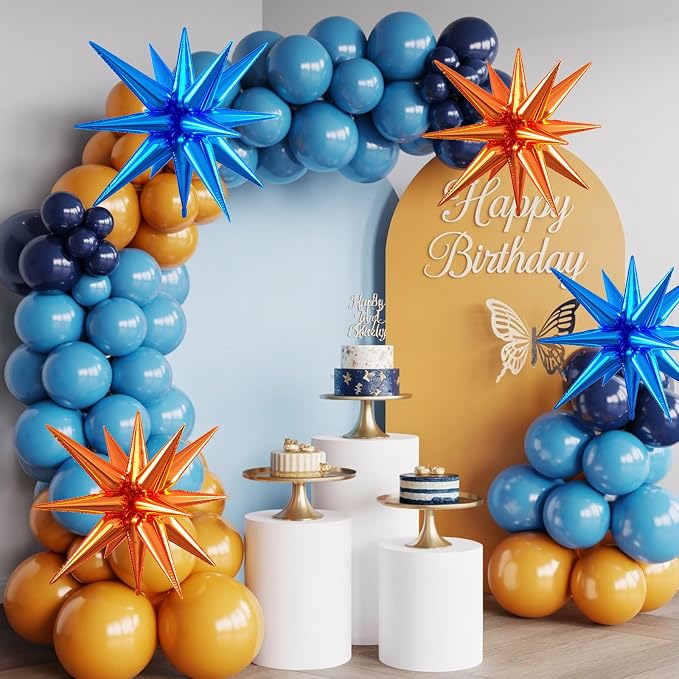 Orange and Blue Star Balloons, 22/27 Inch Blue and Orange Star Shaped Balloons - Image 4