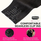 Lashey 150g 9pcs Hair Extensions Real Human Hair 22 Inch Natural Black Light Yaki Straight Seamless Clip in Human Hair Extensions with Soft Invisi Edge