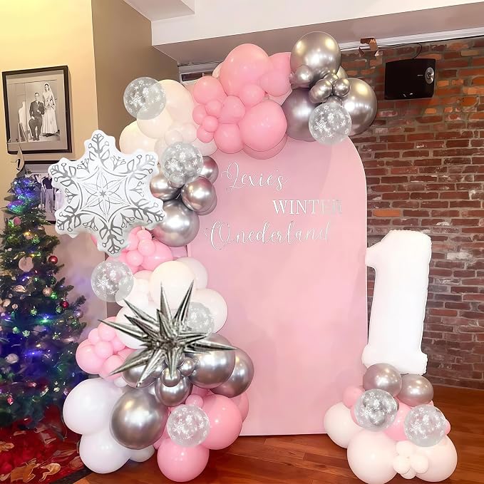 Pink Winter Wonderland Christmas Balloons, 18 Inch White Snowflake Balloon - Image 4