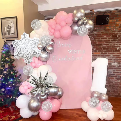 Pink Winter Wonderland Christmas Balloons, 18 Inch White Snowflake Balloon - Image 4