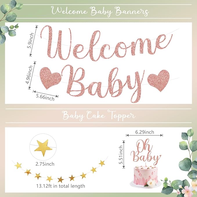 Amandir Sage Green and Pink Baby Shower Decorations Welcome Baby Banner | Pink - Image 3