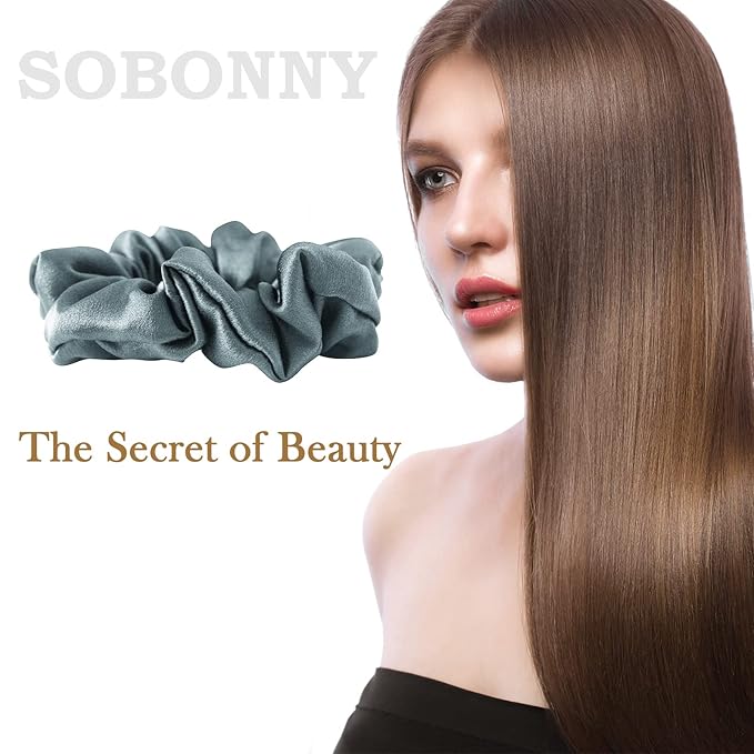 Mulberry Silk Hair Scrunchies, 3 Count, 100% Silk, No Damage for Frizz Prevention, Sleep and Night Scrunchie, Hair Accessories for Women (Black, Haze Blue, Rubber Red)