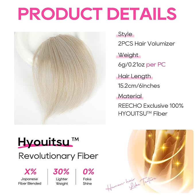 REECHO Clip in Hair Volumizer, 2PCS 6 inch Short Thick Clip in Hairpieces Adding Extra Volume Hair Extensions for Women (Pearl Platinum)