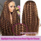 13x6 Highlight Lace Front Wig Human Hair 4/27 Ombre Deep Wave Lace Front Wigs Pre Plucked with Baby Hair 210% Density Highlight Curly Glueless Wigs 34 Inch