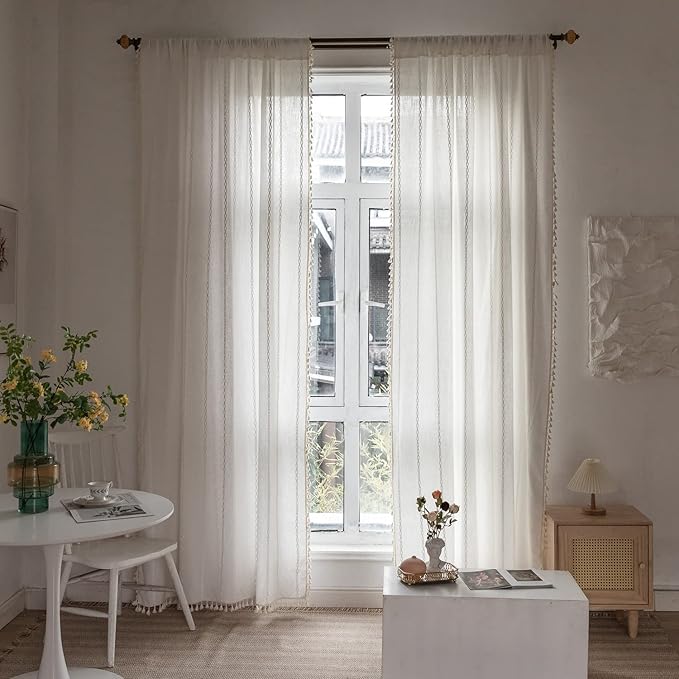 Boho Embroidery Linen Curtains 108 Inches Long - Image 3