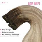YoungSee 100G Sew in Hair Extensions Real Human Hair Ombre Blonde Weft Hair Extensions Brown Roots to Golden Blonde Mix Platinum Blond Weft Extensions for Short Hair 14Inch