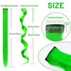 16 Pcs Colored Hair Extensions Curly Wavy Clip in Synthetic Hairpiece Streak,Colorful Hair Christmas New Year Cosplay Party Highlights for Girls Women Kids Gift(Neon Green)