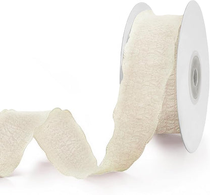 White Ruffle Ribbon, 1-1/2 Inch x 10 Yards Chiffon Silk Ribbons | Crinkle ribbon by Unknown