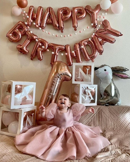 Rose Gold Happy Birthday Balloon Banner, 16 Inch Foil Mylar Happy Birthday - Image 5