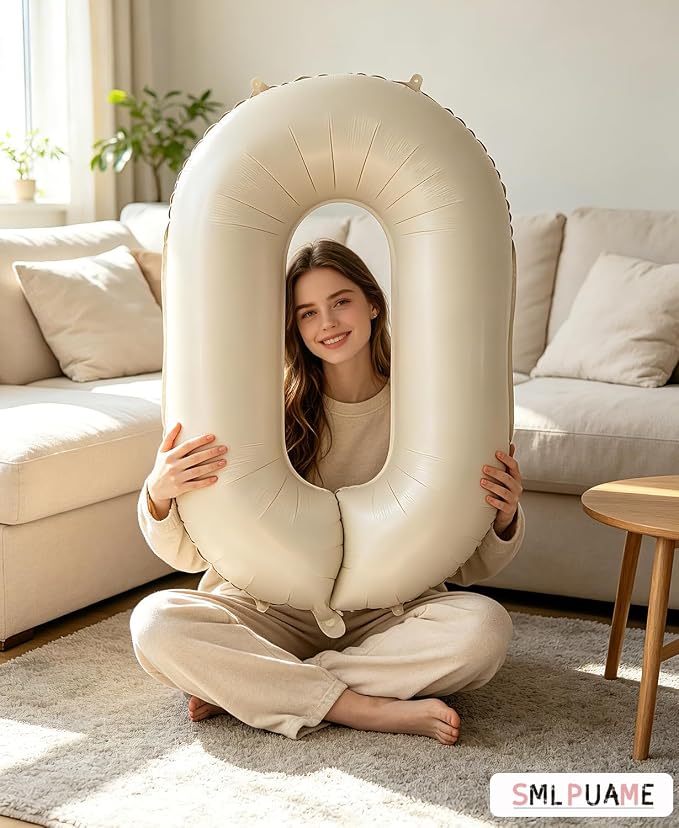 40 Inch Cream Number Balloons 0-9, Giant Self-Sealing Beige Foil Number 0 White - Image 8
