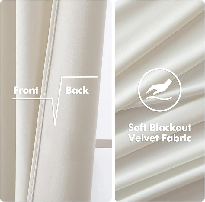 MIULEE Velvet Curtains Ivory 52 x 84 Inch Length Set of 2 | Grommet Drapes - Image 3