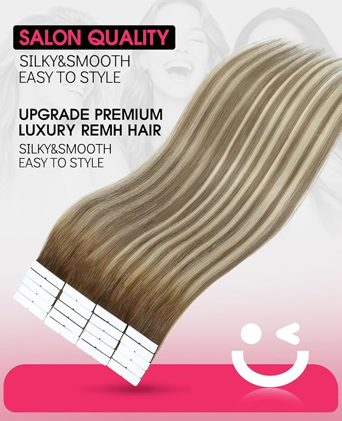 Youngsmile Invisible Tape in Hair Extensions Human Hair 20pcs 30g Balayage #3/8/22 Walnut Brown to Ash Brown and Golden Blonde 14 Inch Invisi Edge Hair Extensions Human Hair (#3/8/22,14'')
