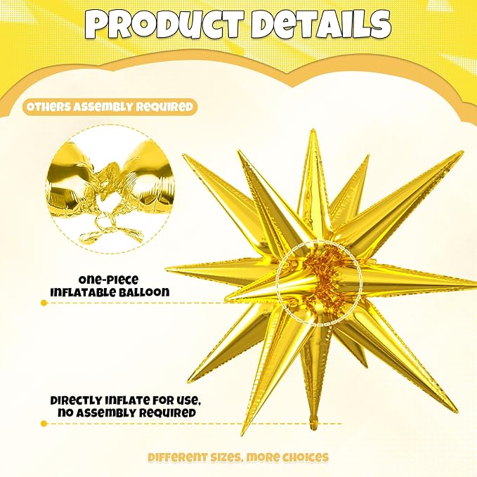 Gold Star Balloons, 22/27 Inch Gold Star Foil Balloons, Aluminum Foil Balloon - Image 3