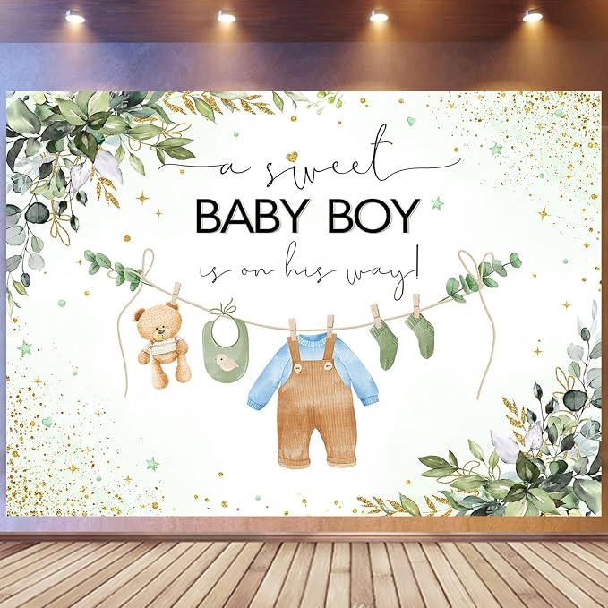 InMemory Green Baby Shower Backdrop Oh Baby Clothes Welcome Newborn Party - Image 4