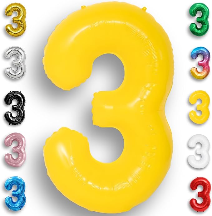 Yellow Number Balloon 3 Mylar Foil Macaron Balloons 40 inch by Unknown