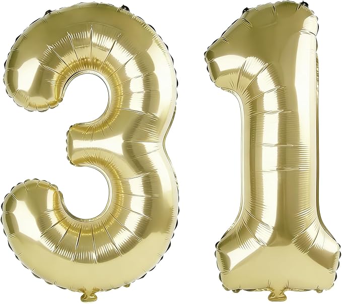 40 Inch Number 31 Balloons for 31st Birthday Party Decorations, 0-100 Champagne by FOBELEC