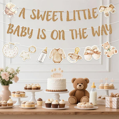 Neutral Gold Baby Shower Party Decorations Boho Beige Baby Shower Banner - Image 4