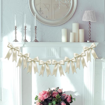 1 String of 8PCS Ivory White Bow Garland Banner Decoration, Pre-Strung Satin - Image 6