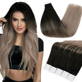 Full Shine Hair Extensions Real Human Hair Tape in Color 1B/18 Black to Blonde 18 Inch Natural Seamless Skin Weft Tape in Hair Extensions Human Hair 20PCS 50g Remy Extensions for Women Real Hair