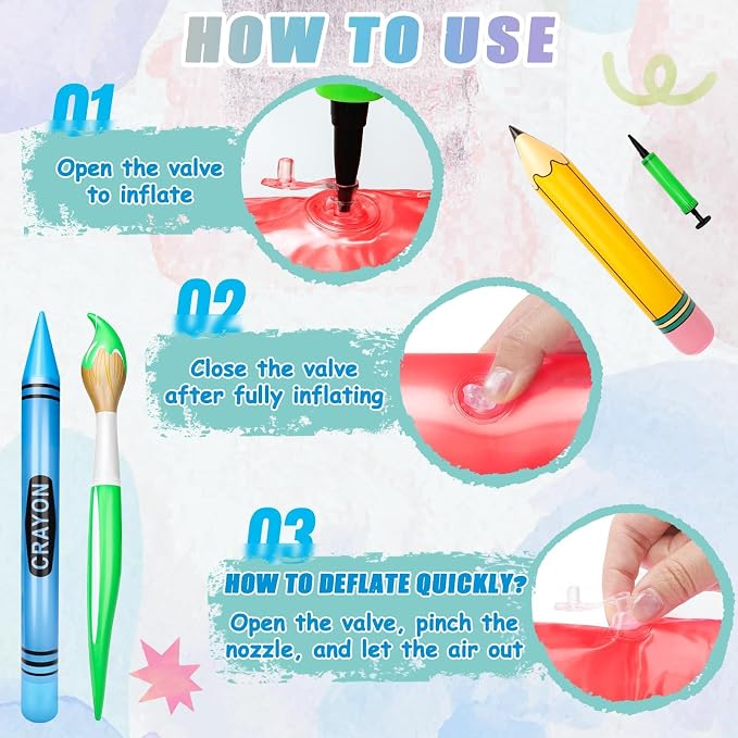 SAYAYA 8 Pcs Large Inflatable Pencil Balloons Set Jumbo Inflatable Crayons - Image 3