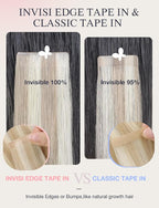 DOORES Invisi Edge Hair Extensions Real Human Hair Tape in, Dark Blonde Highlighted Bleach Blonde 10 Injection Tape-ins with 10 Classic Tape-ins 50g 14 Inch, Injected Tape in Extensions