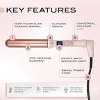NuMe Classic Ceramic Curling Wand - Tourmaline 1.25 Inch Barrel Hair Curler, Negative Ion Conditioning, Far Infrared Heat - All Hair Types - Blush