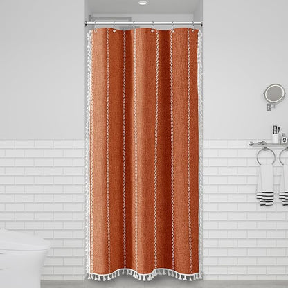 Small Boho Linen Heavy Duty Cloth Shower Curtain, Burnt Orange | Stall Size - Image 6