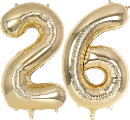 Champagne Gold Large Number 26 Balloon, 40 Inch Light Gold Foil Helium Number by AIQINHU