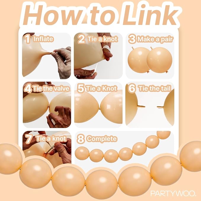 PartyWoo Nude Linking Balloons 100pcs 6 Inch Beige Tan Link Balloons | - Image 5