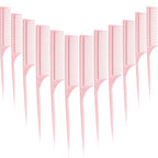 Leinuosen 10 Pcs Rat Tail Comb Styling Carbon Heat Resistant Anti Static Teasing Comb for Back Root Tease Adding Volume Evening Styling(Pink)