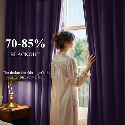Purple Orchid Velvet Curtains Back Tab, W52 x L108 inches, 2 Panels | Room - Image 3