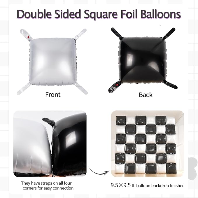 36pcs Double-Sided Black & White Checkered Foil Balloons Backdrop Wall Kit – - Image 2