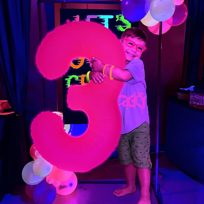 Mega-L Glow in The Dark Party Supplies, 40 Inch Fuchsia Number 4 Balloon | Glow - Image 6