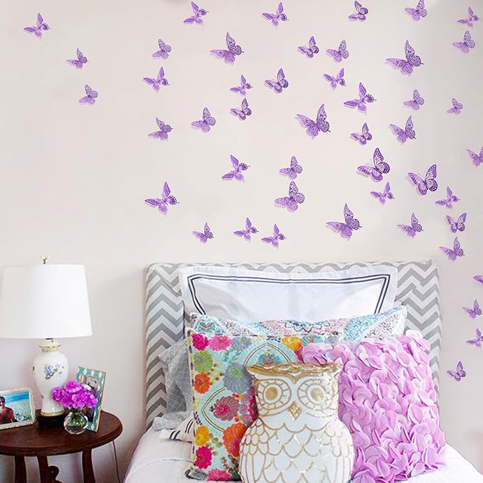 SAOROPEB 3D Butterfly Wall Decor 48 Pcs Purple Butterfly Decorations | 4 Styles - Image 4