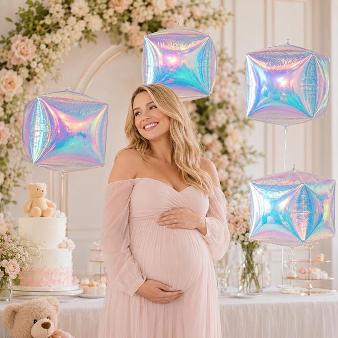 Iridescent Cube Balloons, Baby Shower, Anniversary and Mermaid Party Decorations - Image 5